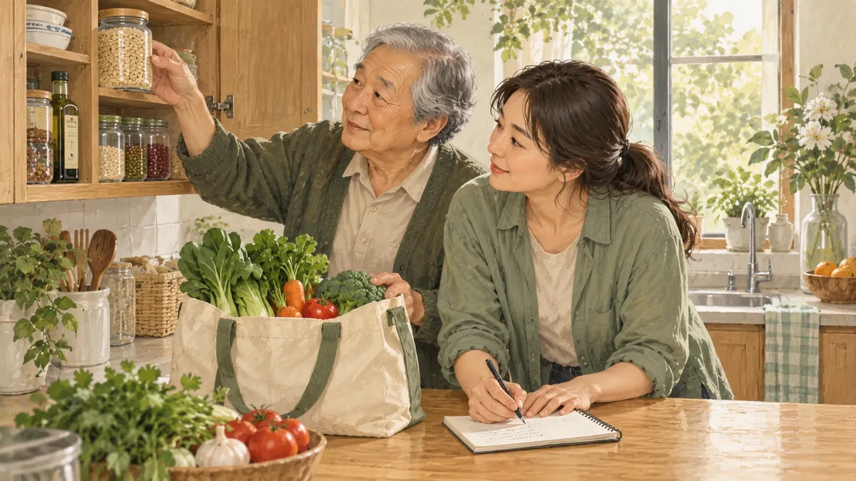 Checking supplies before grocery shopping