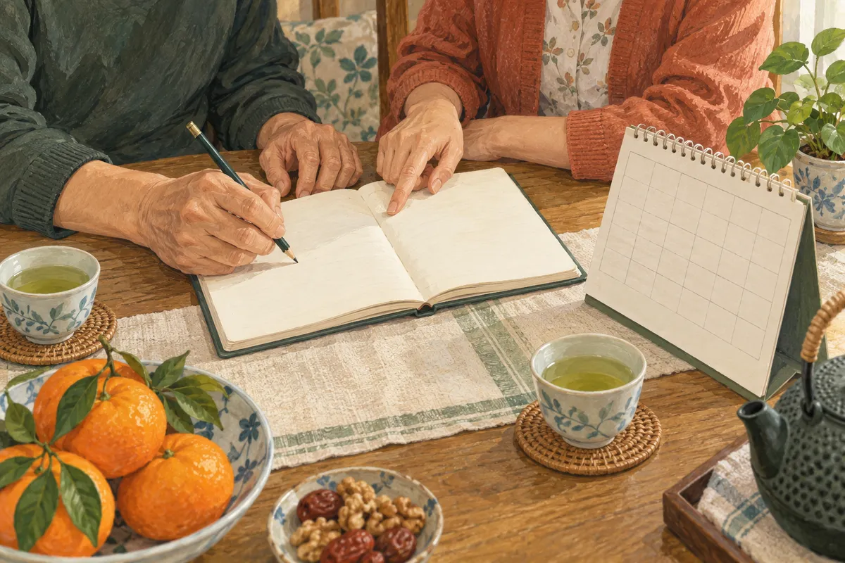 Illustrated home scene for A family fall prevention plan: who will do what?