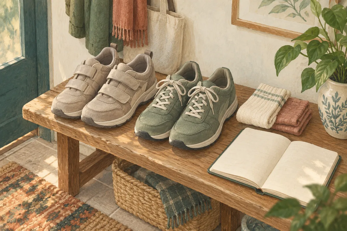 Illustrated home scene for Footwear for fall prevention: fit, comfort and daily use