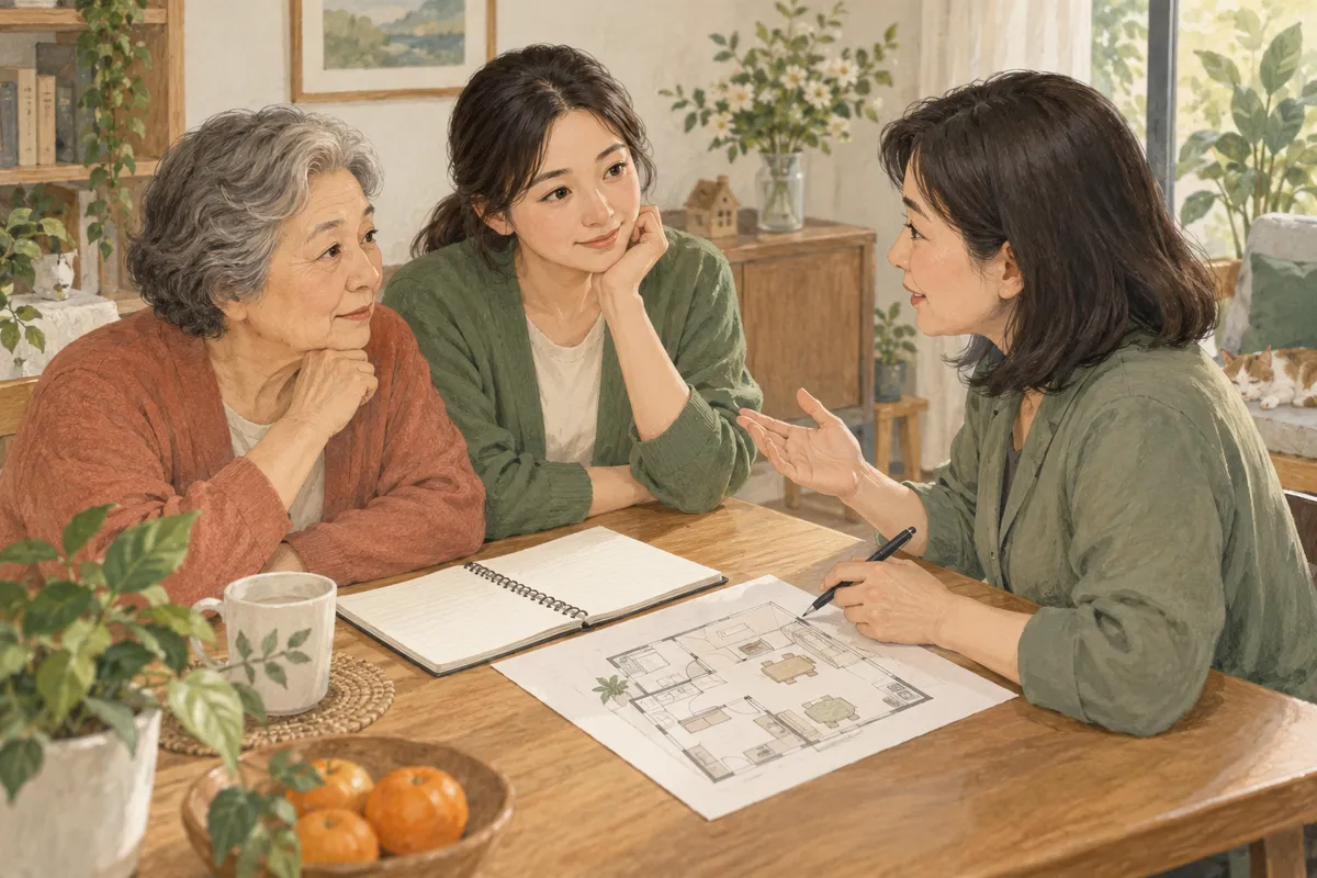 Illustrated home scene for Home safety assessment: how to arrange and prepare for a visit